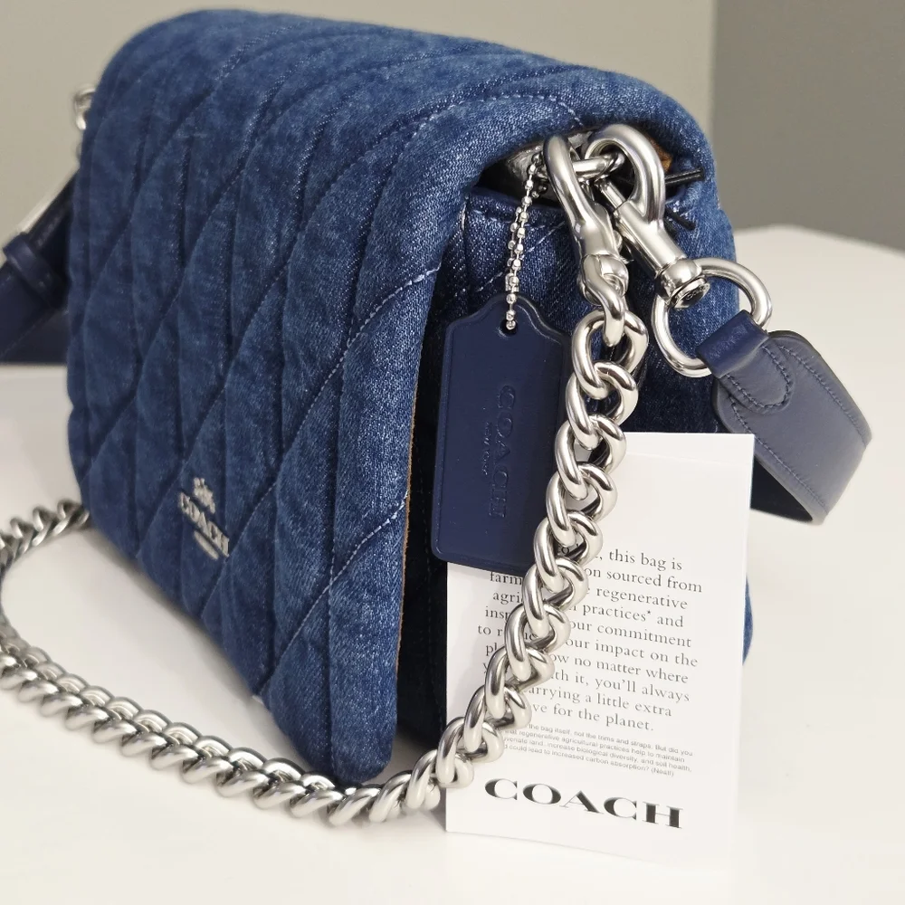 NWT COACH QUINN BAG WITH QUILTING - INDIGO BLUE - Picture 2 of 10